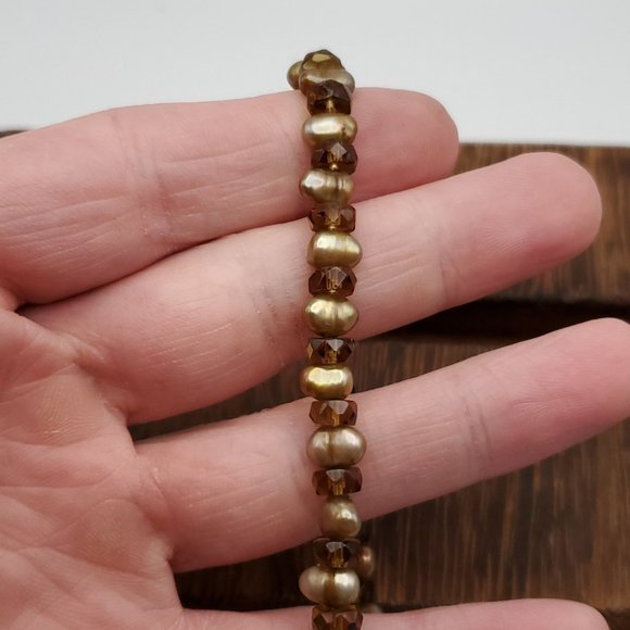 8 Inch 925 Sterling Silver Brown Genuine Pearls And Crystals Bracelet - Picture 2 of 7